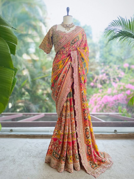 Vidhu Multicolor Saree with Mirror Stone Embroidery