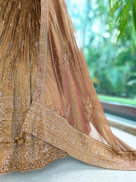 Sultana Shimmer Brown Tissue Silk & Organza Peplum Lehenga Set