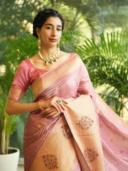 Onion Pink Modal Silk Saree with Nature Brocade Work