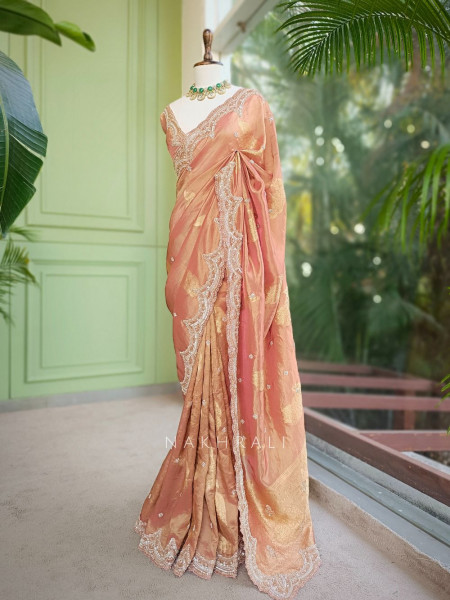 Surahi Onion Pink Zari Weaved Saree with Sequin Border