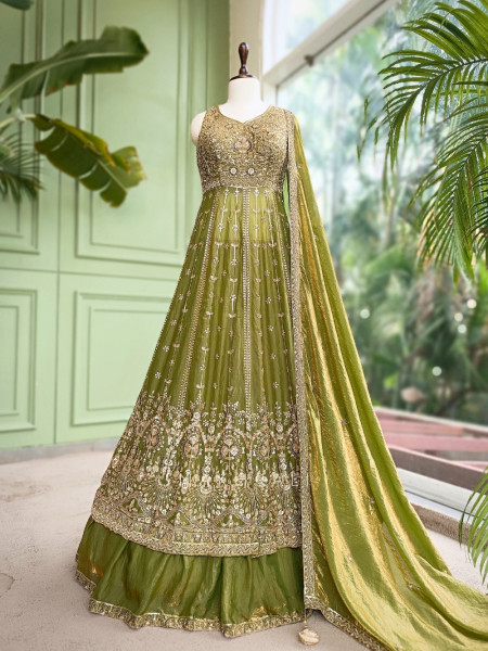 Kanchanrekha Green Achkan Lehenga With Detailed Embroidery