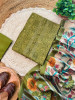 Floral Green Elegance Printed Dress Material Set with Statement Dupatta