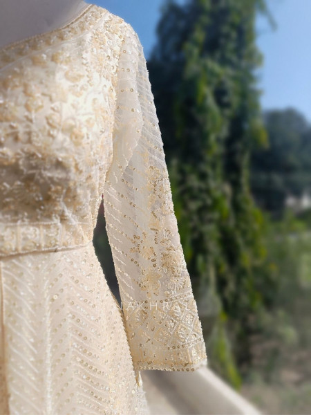 Elvya Cream Embroidered Achkan Lehenga Set