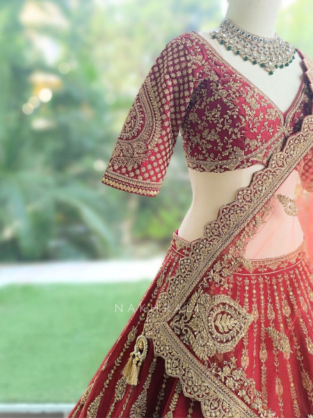 Shahi Dori Maroon aw Silk & Sheer Net Bridal Lehenga