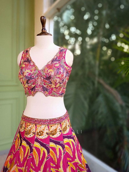 Zarina Magenta Silk Blend Lehenga Set with Sequin & Cut Dana Work