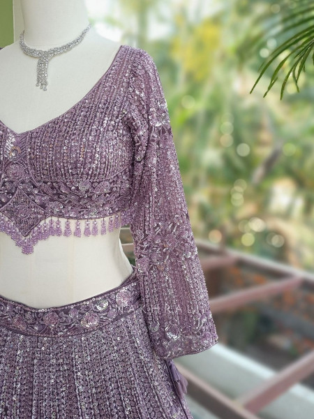 Lavika Purple Net Lehenga Set with Detailed Sequin Work
