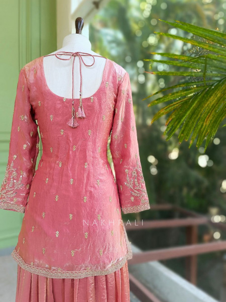 Nirshya Pink Silk Kurta Palazzo Set with Zari Embroidery