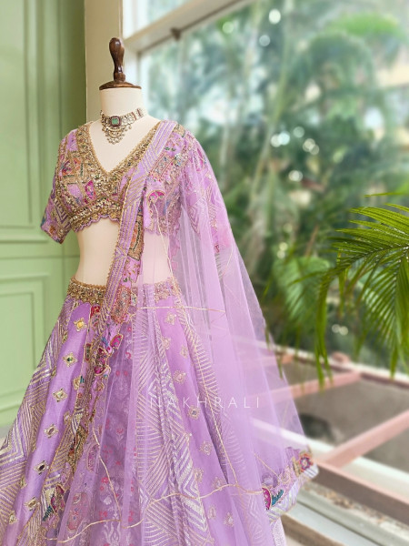 Imperial Glow Purple Lehenga with Sequin, Zari, Mirror and Gota Patti Work