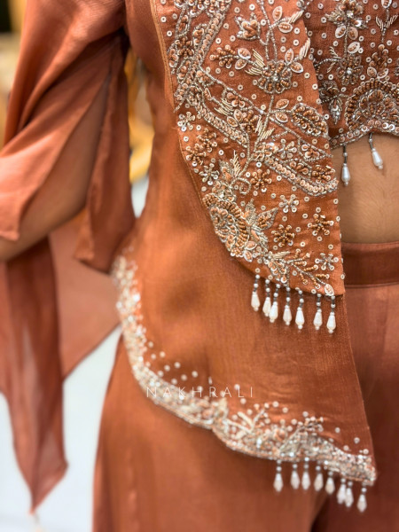 Copper Brown Three-Piece Indo-Western Co-ord Set