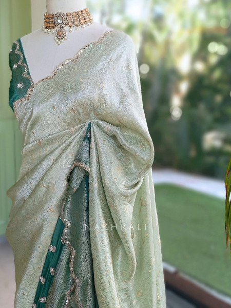 Haritprabha Sage Green Georgette Katan Silk Saree with Running Blouse