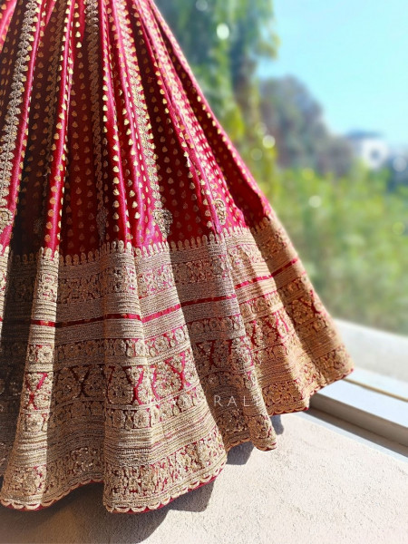 Rivaya Maroon Bridal Lehenga with Zari Sequin and Gota Work