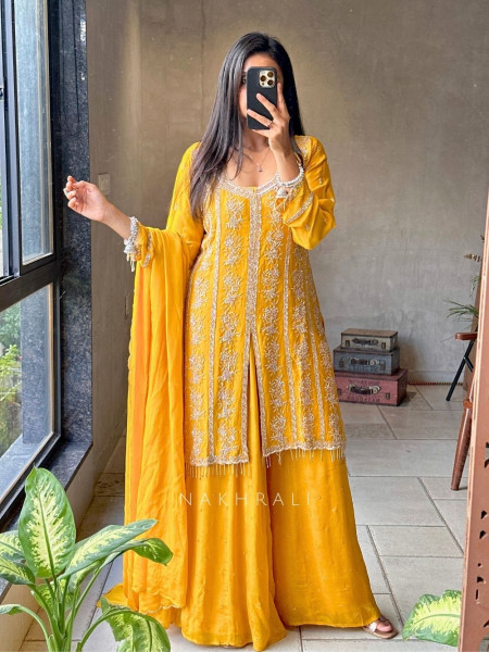 Aashvi Yellow Palazzo Suit Set with Intricate Embroidery