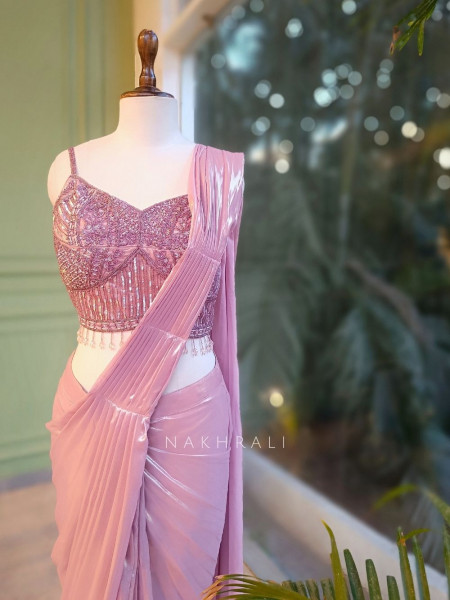 Luniva Pink Sequin Cut Dana Drape Saree