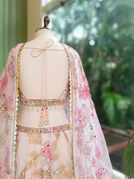 Petalique Pastel Pink Organza Silk Lehenga Set