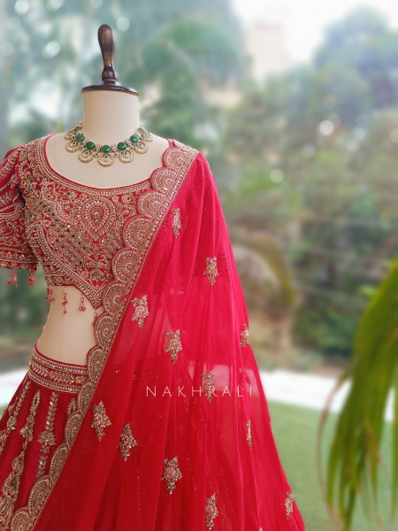 Kritisha Red Raw Silk & Soft Net Bridal Lehenga