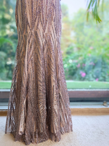 Contour Fin Copper Indo-Western Corset Skirt Set