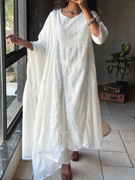 Saesha White Chikankari Kurta Set with Dupatta
