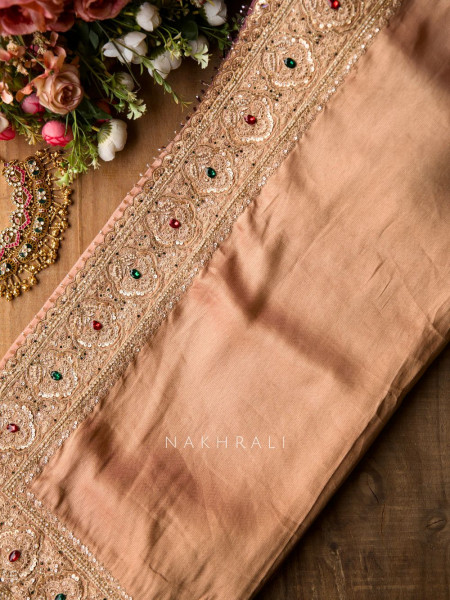 Bloomcrest Peach Embellished Saree with Readymade Blouse