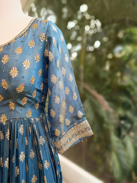 Aabroo Teal Blue Suit Set with Zari And Sequin Work