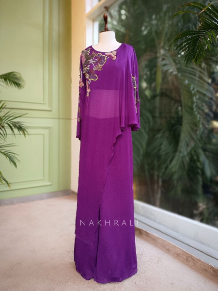 Amara Purple Georgette Indo-Western Set with Sequin & Bead Work