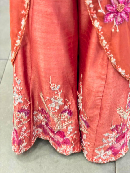 Cressa Brick Crop Top Palazzo Set with Floral Sequin Beads Pearl Work