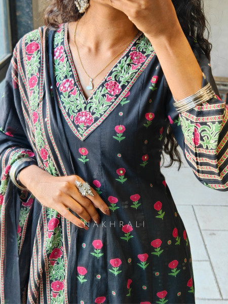 Nirvaya Black Anarkali Suit Set with Printed Dupatta