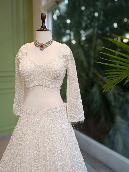 Divyana White Lehenga Set with Sequin Cut Dana Work