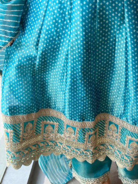 Utsavi Blue Anarkali Suit Set With Bandhani, Gota Patti & Scalloped Zari Work