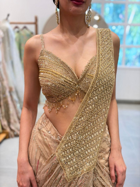 Liora Golden Drape Saree with Bead Sequin Work