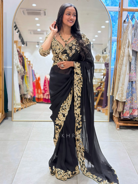 Vespera Black Gilded Illusion Saree