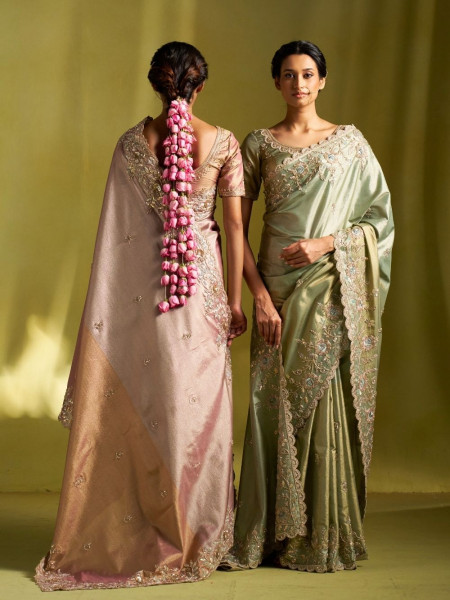 Elysian Glow Green Tissue Dola Silk Saree with Zardozi Embroidery