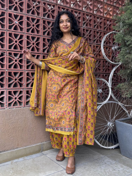 Kritika Mustard Cotton Suit Set with Floral Print