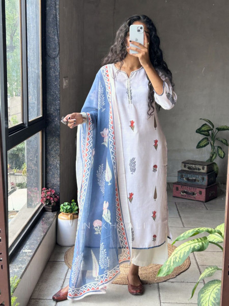Mira White Suit Set with Floral Print