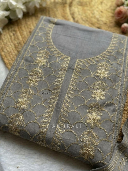 Saanjh Dark Grey Embroidered Dress Material