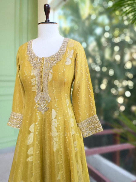 Noorza Mustard Zari Anarkali Set
