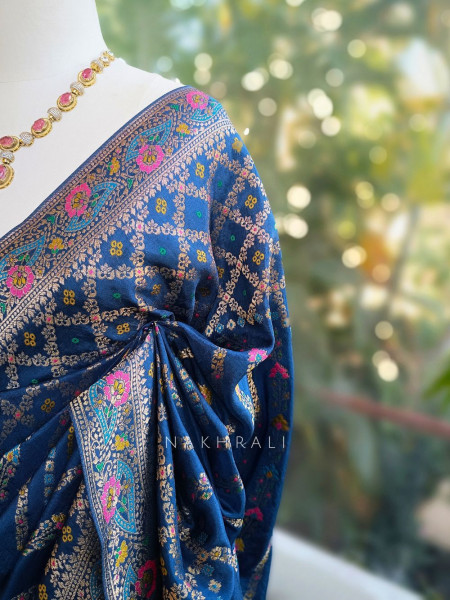 Solvara Blue Bandhani Saree with Traditional Border
