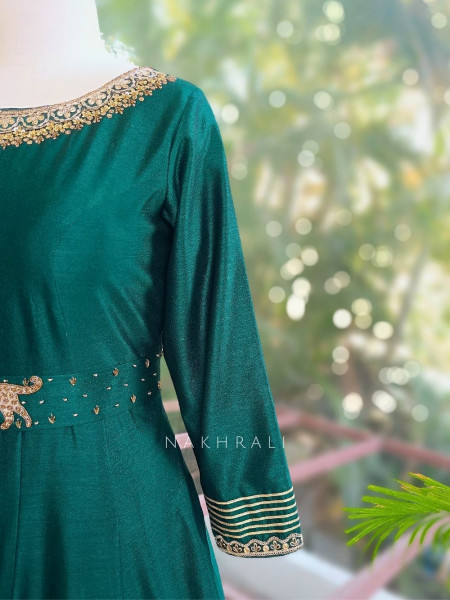 Zivara Emerald Green Zari & Gota Anarkali Set