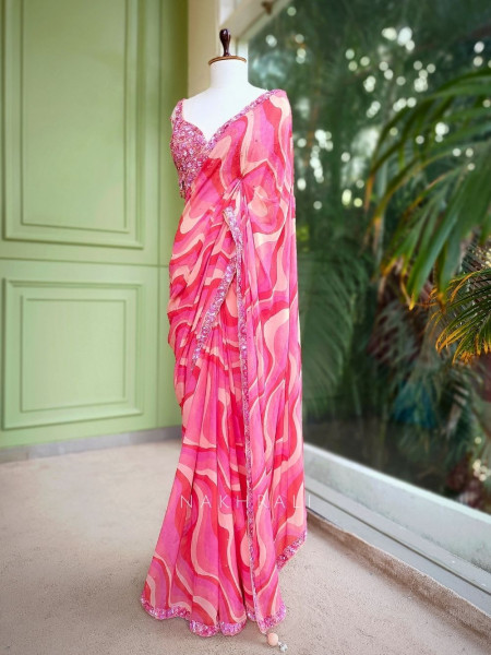 Roselia Pink Abstract Saree with Sequin Embellished Blouse