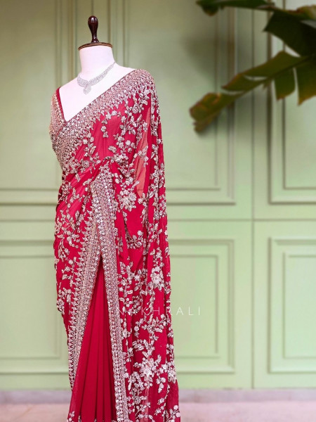 Ketaki Maroon Saree Zardosi Jaal Work
