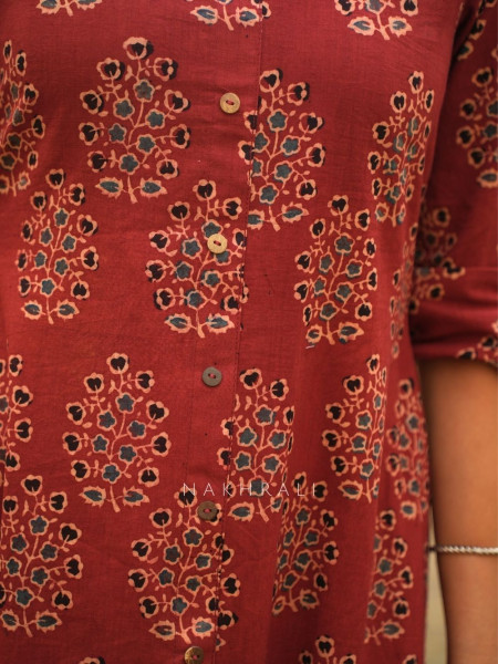 Rihana Red Cotton Block Printed Button-Down Dress
