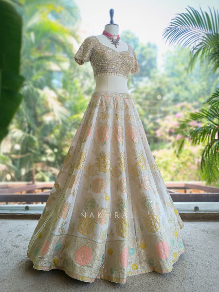 Kashira Golden Lehenga Set with Sequin Cut Dana Work