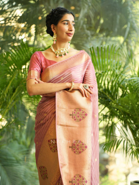 Onion Pink Modal Silk Saree with Nature Brocade Work