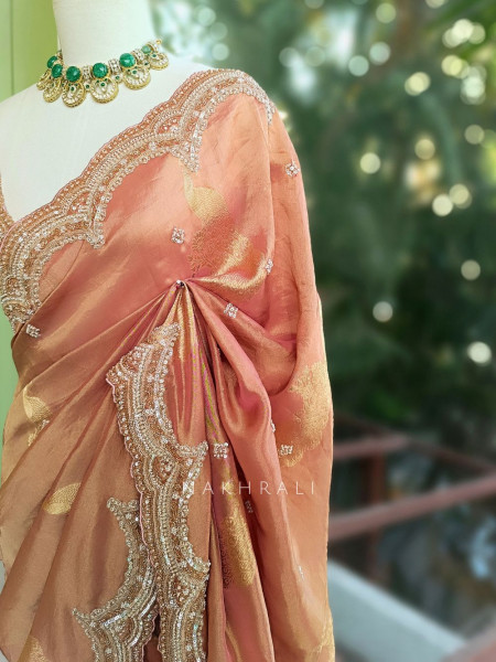 Surahi Onion Pink Zari Weaved Saree with Sequin Border