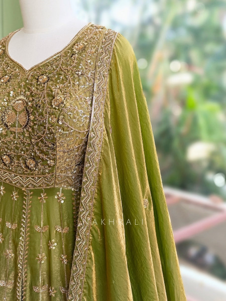 Kanchanrekha Green Achkan Lehenga With Detailed Embroidery