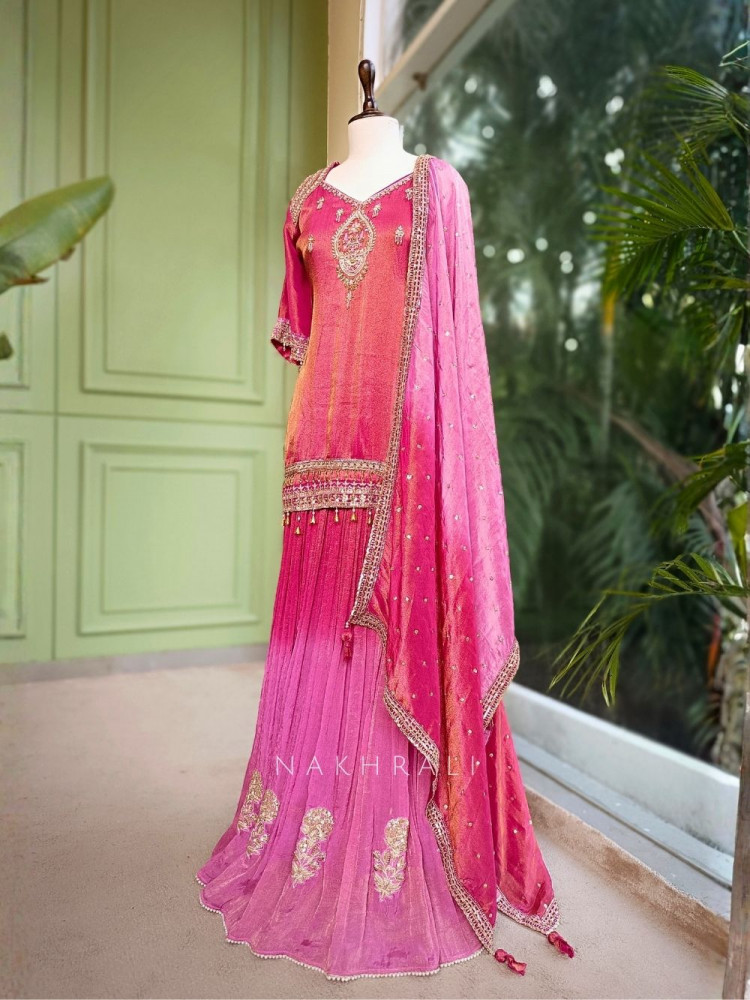 Image of Kesar Gul Magenta Zardozi Skirt Suit Set