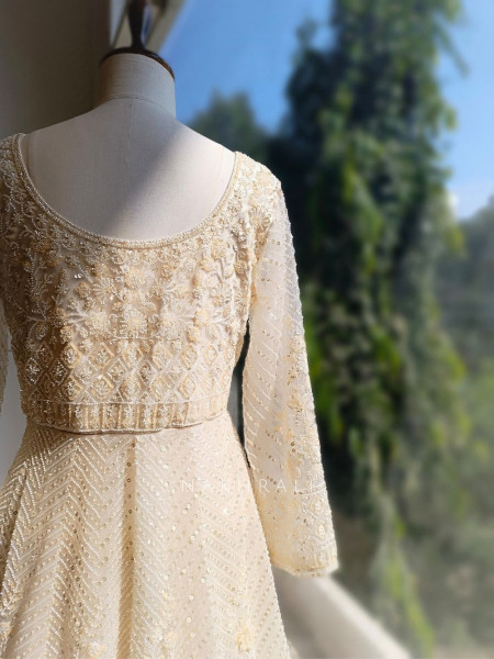 Elvya Cream Embroidered Achkan Lehenga Set