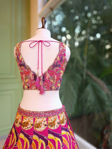 Zarina Magenta Silk Blend Lehenga Set with Sequin & Cut Dana Work