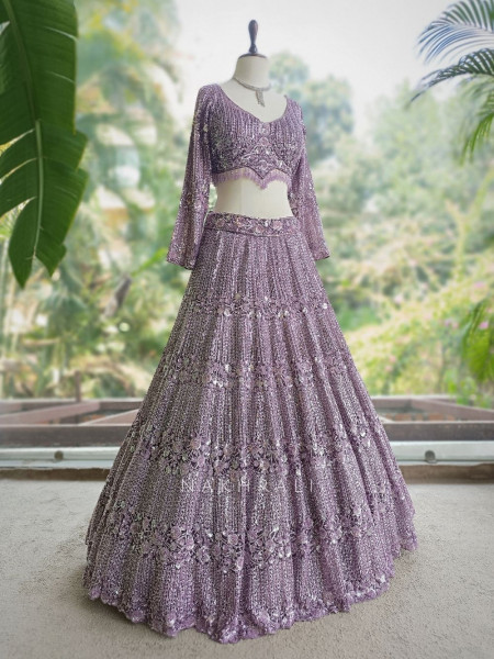 Lavika Purple Net Lehenga Set with Detailed Sequin Work