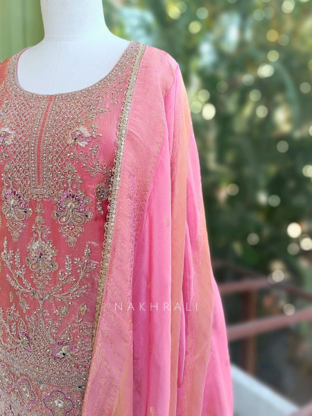 Nirshya Pink Silk Kurta Palazzo Set with Zari Embroidery