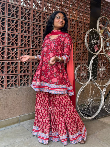 Tarana Rose Purple Premium Cotton Sharara Suit